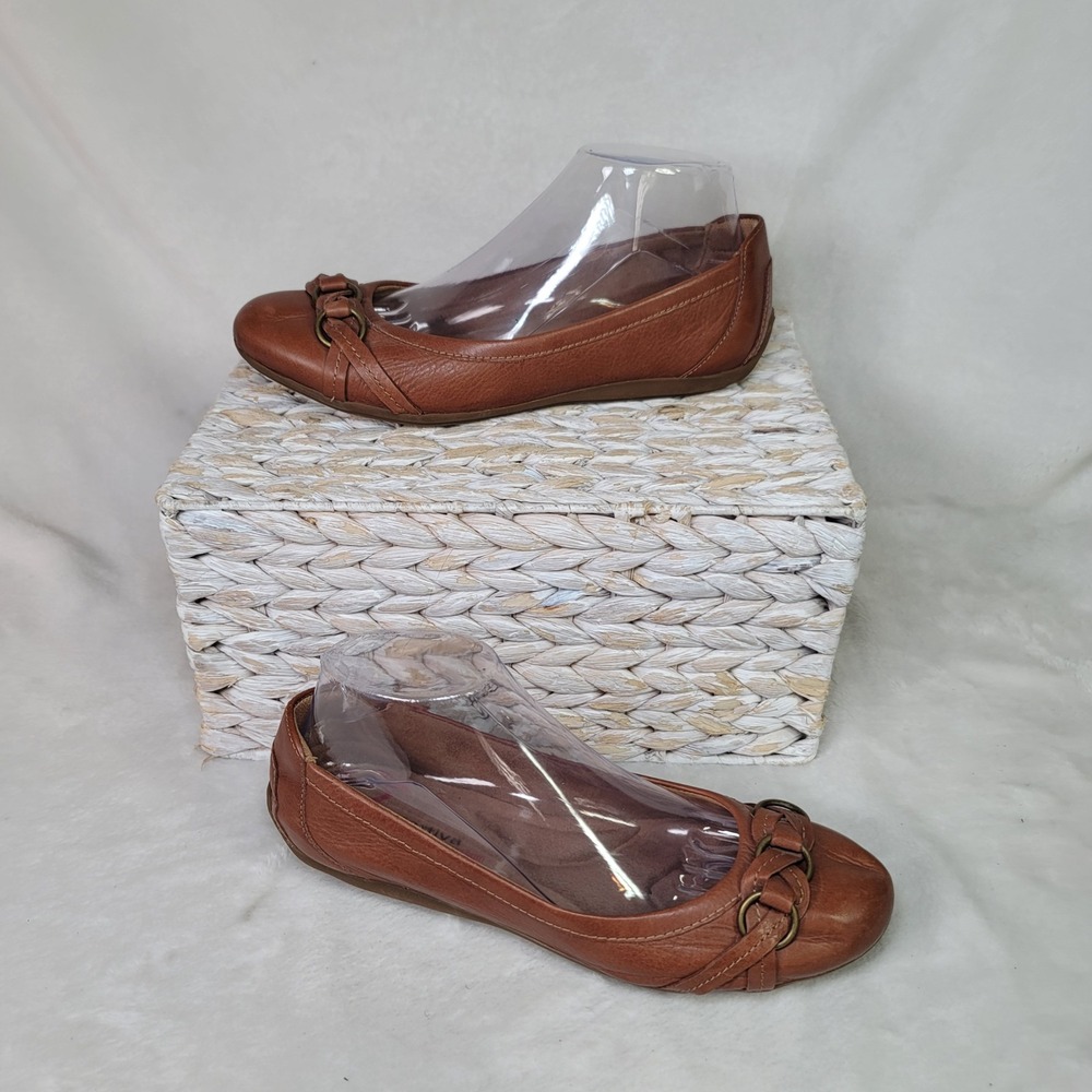 Comfortiva‎ Bohemian Ballet Flats Career Braided Tan Leather Preppy Size 8 W